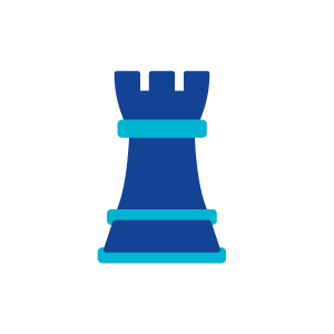 An icon of a blue chess rook with light blue accents, suggesting strategy.