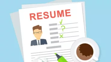 Illustration of a resume with a mug of coffee and highlighter.
