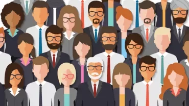 Illustration of diverse group of people wearing business attire.
