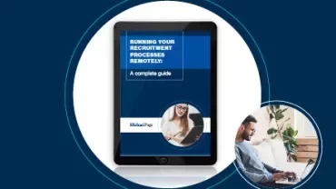 Guide on recruitment processes displayed on a tablet screen.