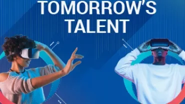 Two people using VR headsets, text 'Tomorrow's Talent'.