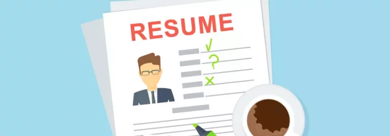 Illustration of a resume with a mug of coffee and highlighter.