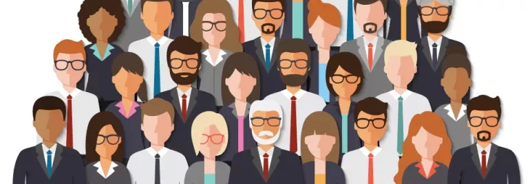 Ilustracja przedstawia zróżnicowaną grupę biznesową.