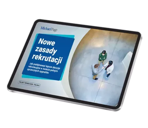 Tablet promocyjny z etui do raportu Talent Trends 2026.
